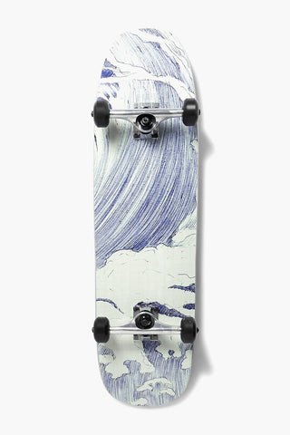 Wooden Skateboard with Waves Print