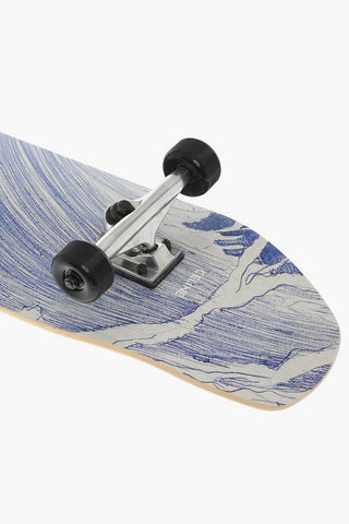 Wooden Skateboard with Waves Print