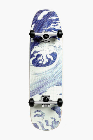 Wooden Skateboard with Waves Print