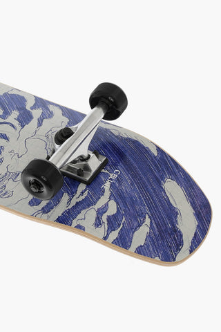 Wooden Skateboard with Waves Print