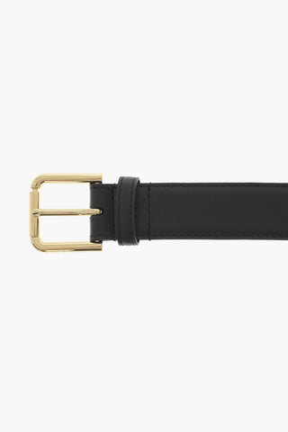 Cintura In Pelle con Logo Dorato 30mm
