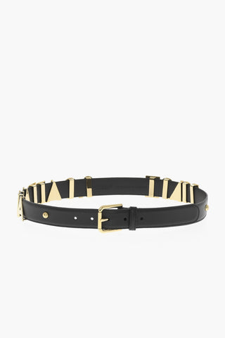 Cintura In Pelle con Logo Dorato 30mm