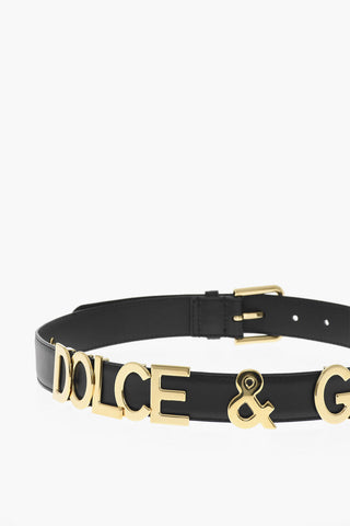 Cintura In Pelle con Logo Dorato 30mm