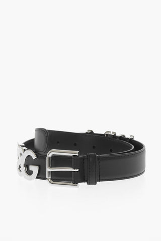 Cintura In pelle con Logo Effetto Argento 30mm