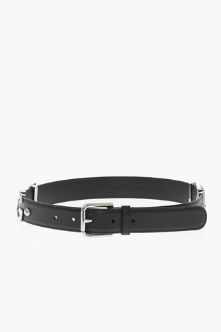 Cintura In pelle con Logo Effetto Argento 30mm