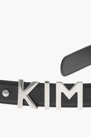 Cintura In pelle con Logo Effetto Argento 30mm