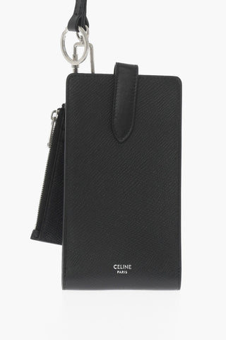 Textured Leather Neck Bag with Card Holder
