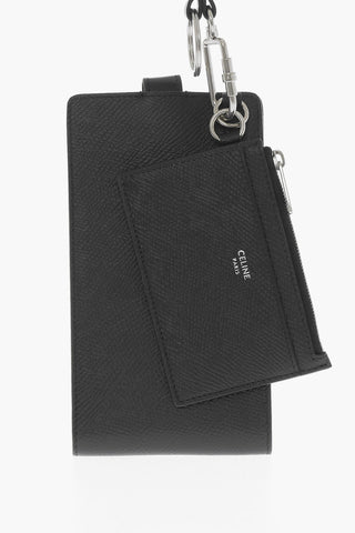 Textured Leather Neck Bag with Card Holder