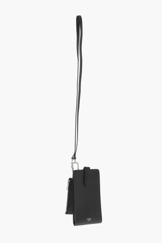 Textured Leather Neck Bag with Card Holder