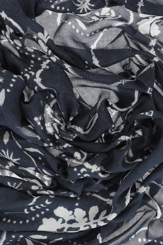 Floral-Printed Foulard with Franges