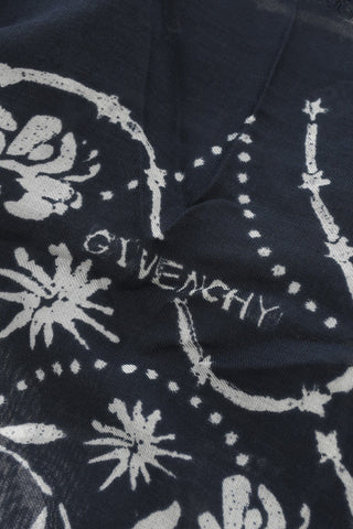 Floral-Printed Foulard with Franges