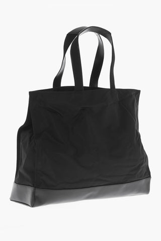 Nylon Tote Bag with Leather Trims