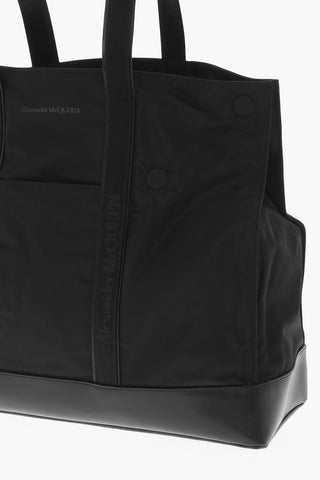 Nylon Tote Bag with Leather Trims