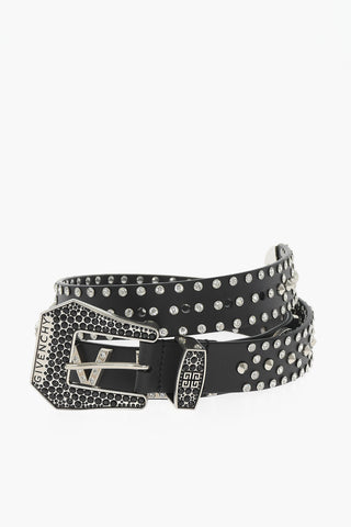 Studded and Rhinestone Leather Belt 35mm