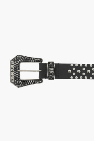 Studded and Rhinestone Leather Belt 35mm