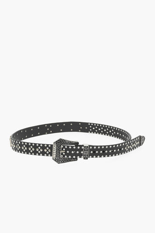 Studded and Rhinestone Leather Belt 35mm