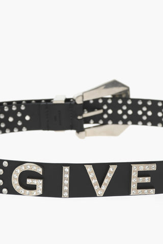 Studded and Rhinestone Leather Belt 35mm