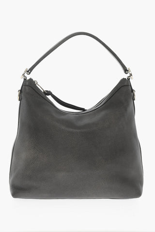 Textured Leather Shoulder Bag with Silver-Tone Details