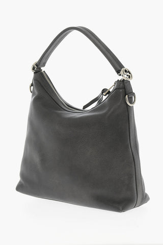 Textured Leather Shoulder Bag with Silver-Tone Details