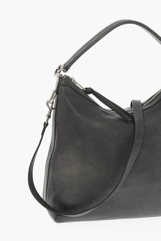 Textured Leather Shoulder Bag with Silver-Tone Details