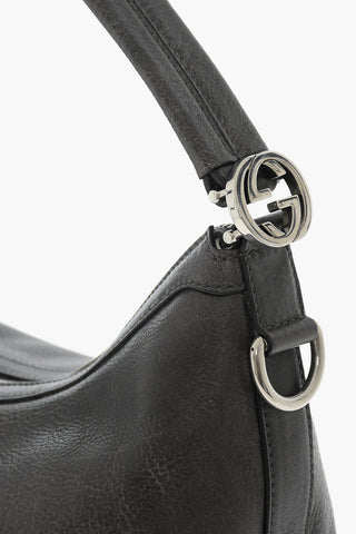 Textured Leather Shoulder Bag with Silver-Tone Details