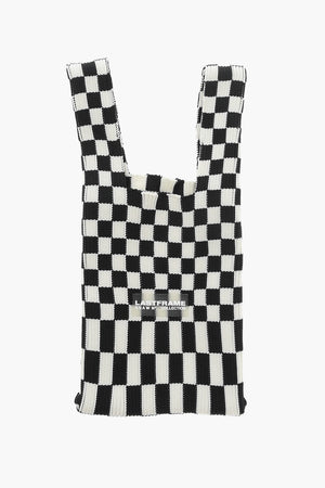 Knitted Check Tote Bag with Vegan Leather Shoulder Strap