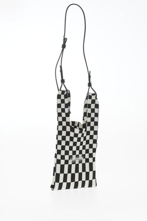 Knitted Check Tote Bag with Vegan Leather Shoulder Strap