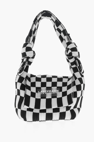 Bicolour Checked Mini Bag with Knotted Handle