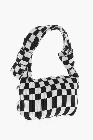 Bicolour Checked Mini Bag with Knotted Handle