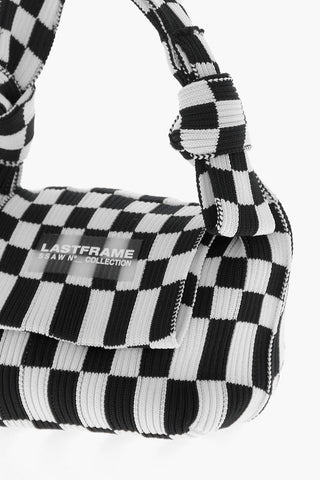 Bicolour Checked Mini Bag with Knotted Handle