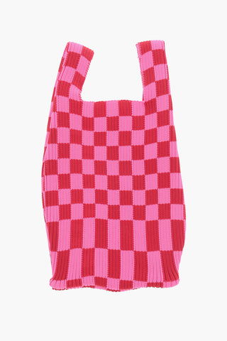 Bicolour Checked Mini Bag with Vegan Leather Shoulder Strap