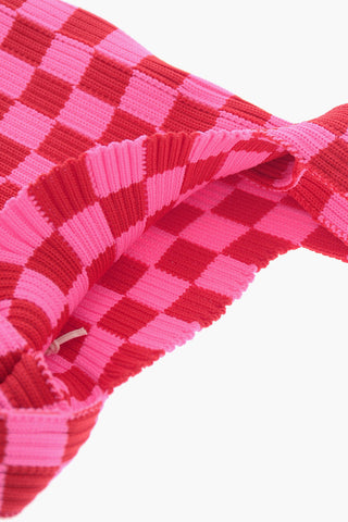 Bicolour Checked Mini Bag with Vegan Leather Shoulder Strap
