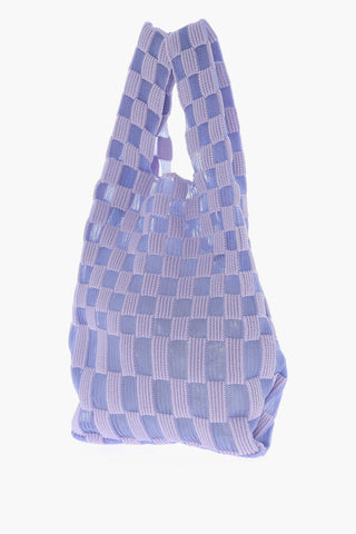 Borsa Tote in Maglia a Quadri con Tracolla in Pelle Vegan
