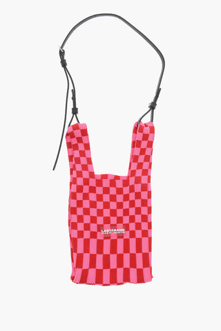 Tote Bag aus kariertem Strick mit veganem Leder-Tragegurt