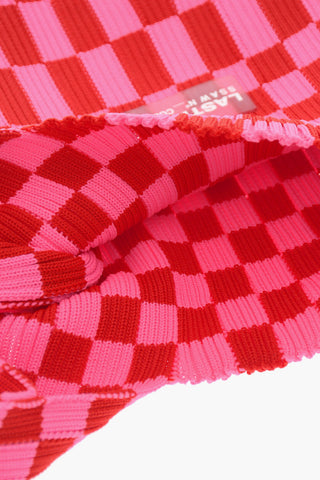 Tote Bag aus kariertem Strick mit veganem Leder-Tragegurt