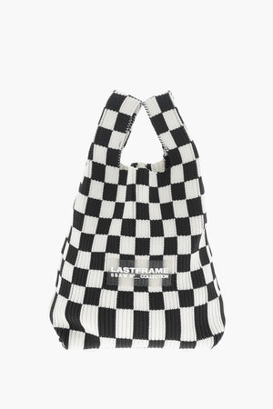 Mini Check Knit Tote Bag with Vegan Leather Shoulder Strap