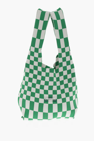 Two-Tone Checked Knitted Tote Bag