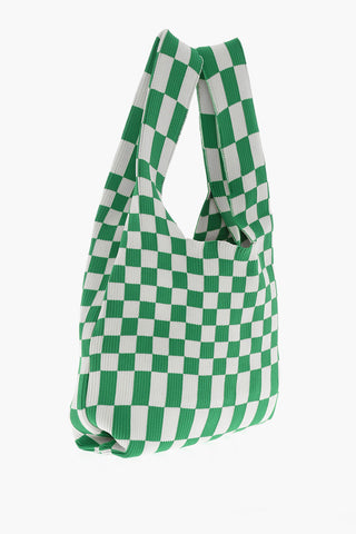 Two-Tone Checked Knitted Tote Bag