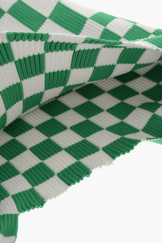 Two-Tone Checked Knitted Tote Bag