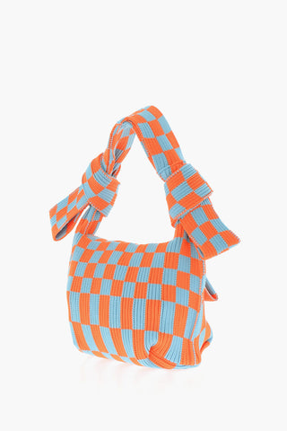 Two-Tone Checked Mini Bag with Knotted Handle