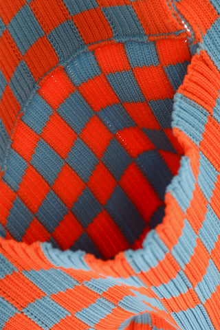 Two-Tone Checked Mini Bag with Knotted Handle