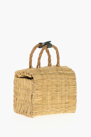 Solid Color SHELLA Mini Basket Bag with Floral-Embroideries