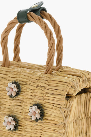 Solid Color SHELLA Mini Basket Bag with Floral-Embroideries