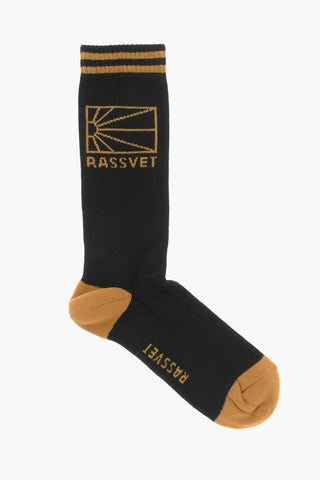 Cotton Blend Long Socks with Contrasting Details