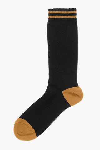Cotton Blend Long Socks with Contrasting Details