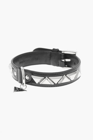 Leather Collar with Silver-Tone Studs