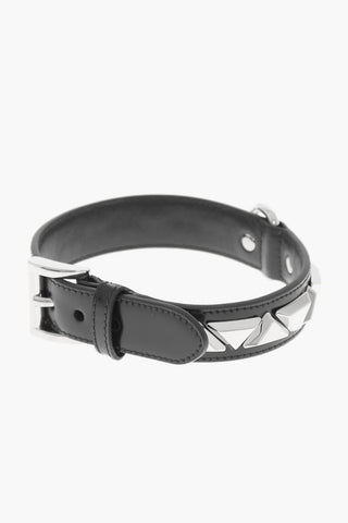 Leather Collar with Silver-Tone Studs
