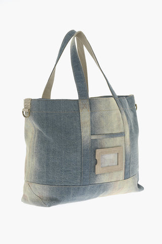 Acid-Wash Effect Denim Tote Bag