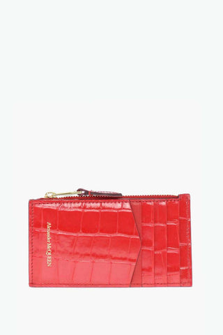Crocodile Effect Leather Card Holder with Golden Skull