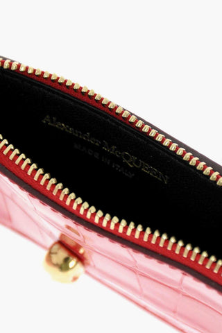 Crocodile Effect Leather Card Holder with Golden Skull